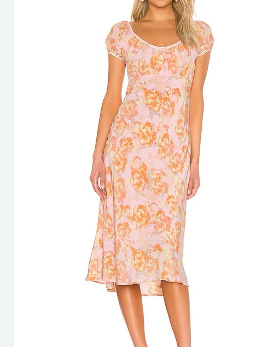 Astr Pink and Orange Floral Midi Skirt
